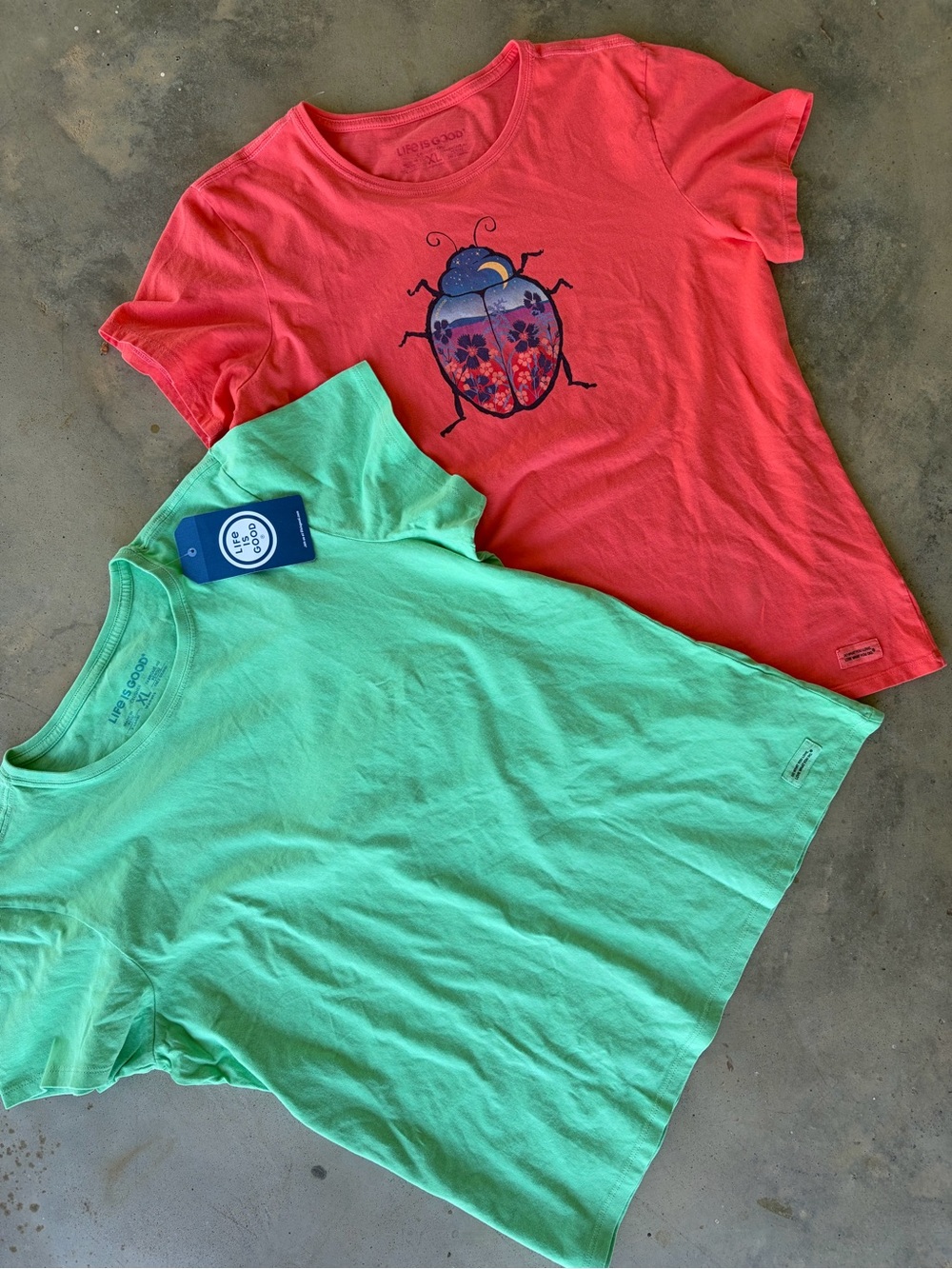 Women’s XL set of 2 Life is Good tees- Mint & Coral